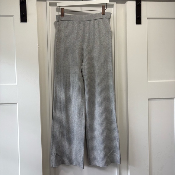 Ann Taylor Pants - Ann Taylor Light Gray Ribbed Knit Sweater Wide Leg Pull On Lounge Pants Size M